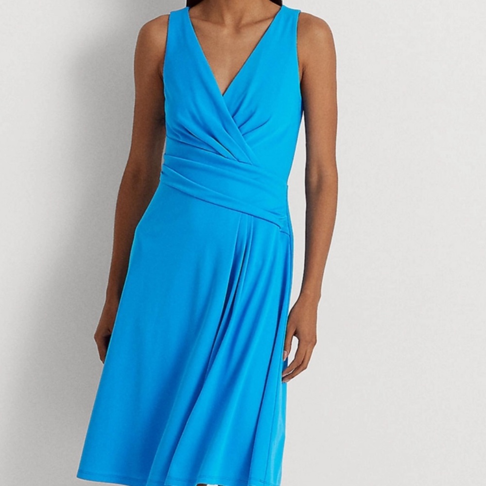 Ralph Lauren Blue Ruched Wrap Midi Dress